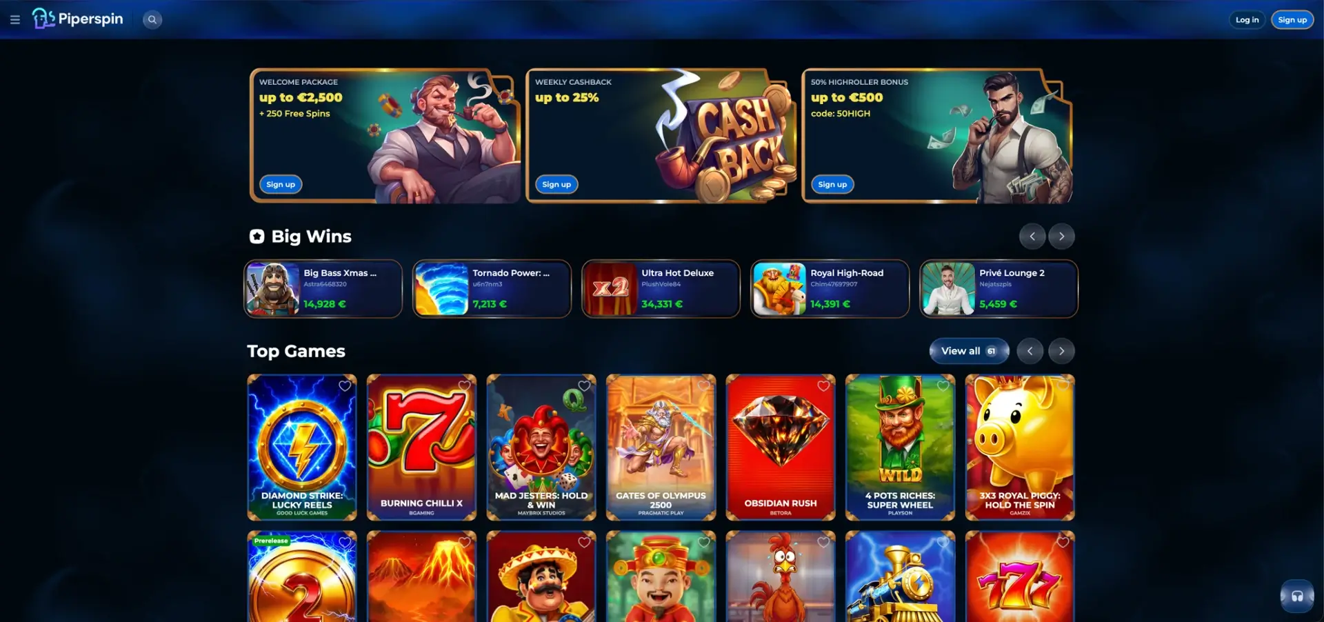 Piperspin Casino - interfaz de Piperspin